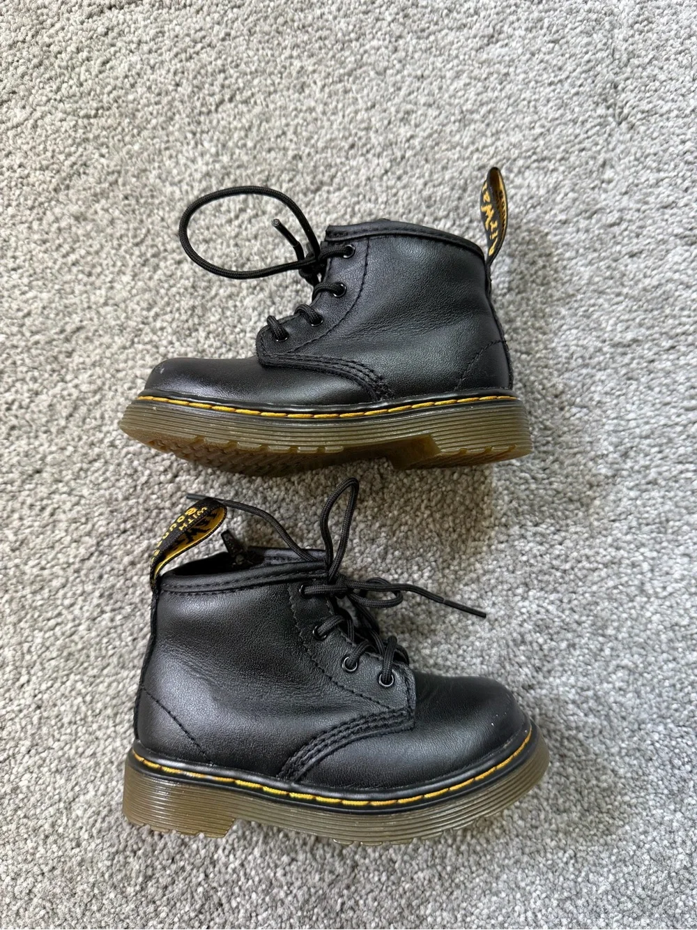 Black Leather Dr. Martens Toddler Boots Size 6 With Side Zipper.